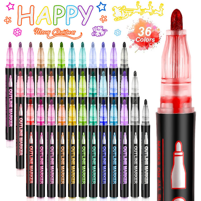 Double Line Outline Pen 24 Color Suit Dream Color Mark Fluorescent Marker