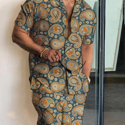 Men's Casual Beach Short-sleeved Shirt And Shorts Suit