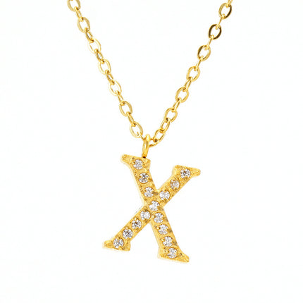 Stainless Steel Diamond-filled 26 English Letter Pendant Necklace