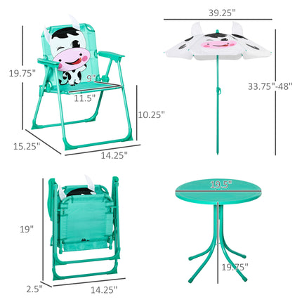 Kinder tafel en stoel stel, Opvoubare Tuinmeubels, Piekniektafel vir patio agterplaas, Met Verwyderbare & Hoogte-verstelbare Sonsambreel, Ouderdom 3-6 Jaar Oud, Wit