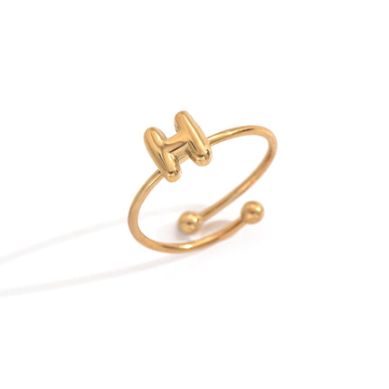 Lxalry 18K Gold Plated Stainless Steel Modern Alphabet Ring With Mirror Polish   Sphere Accents  Hypoallergenic Jewelry For Women  Skin Safe Never Fade Luxury Gift  Full A-Z Letters