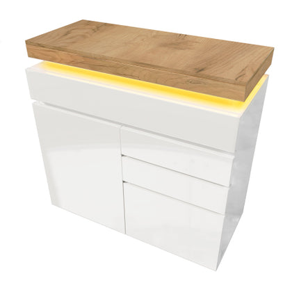 Chest Of Drawers,High-gloss Sideboard Cabinet With 2 Doors And 3 Drawers,Storage With RGB LED App-controlled,Multi-purpose Cabinet For Living Room And Bedroom, 115 X 110 X 39 Cm, White