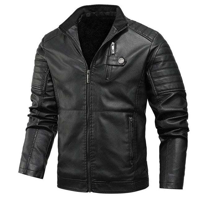 Leather Men's Leather Jacket Youth Motorcycle Leather Jacket Plus Velvet Thickening
