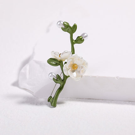 Creative All-match Green Plant Flower Pearl Brooch