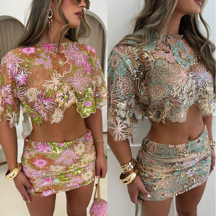 Embroidery Sequin Heavy Industry Party Skirt Suit Summer And Autumn New Collection