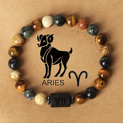 12 Zodiac Sign Natural Stone Bead Bracelet