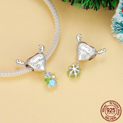 Kersfees-eland Sneeuvlokkie S925 Sterling Silwer Selfdoen-armband Rygkrale
