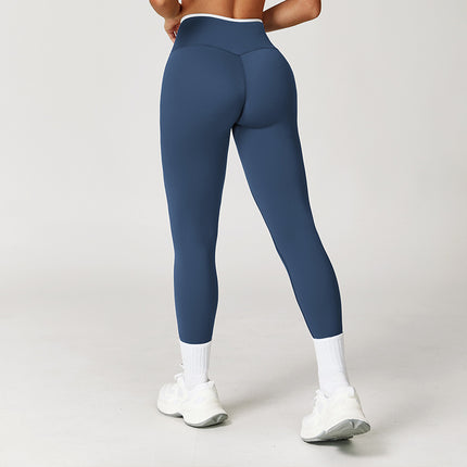 Nude Feel Skinny Yoga Pants Cross High Waist Contrast Color Women