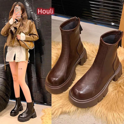 Sagte Soom Britse Styl Skinny Stewels Nagemaakte Leer Enkelstewels Herfs En Winter Klein Martin Skoene