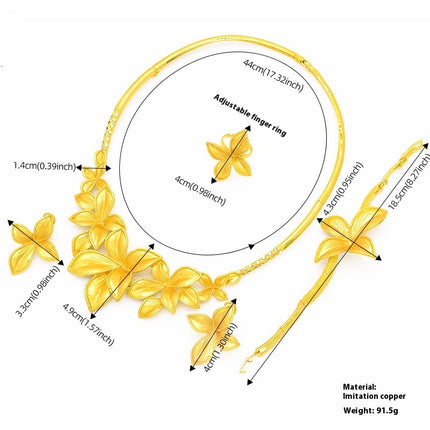 Vroue Juweliersware Pak Ketting Oorring Ring Armband Vierstukstel