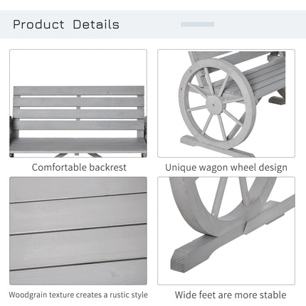41" Wooden Wagon Wheel Bench, Rustic Outdoor Patio Weather Resistance Furniture, 2-Person Slatted Seat Bench with Backrest, Light Gray