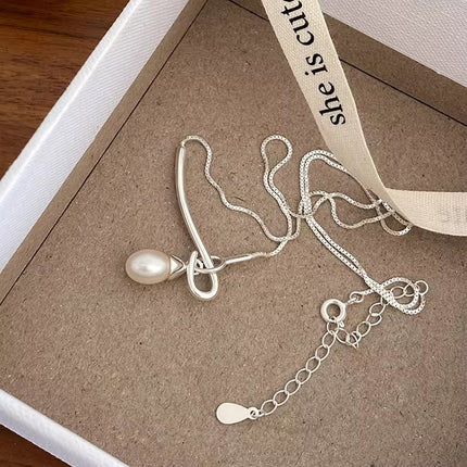 S925 Sterling Silwer Balk-styl Pêrel Halssnoer Vir Vroue