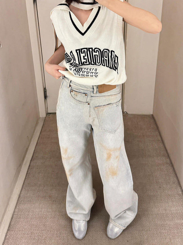 American Retro Plus Size Stitching Jeans For Women