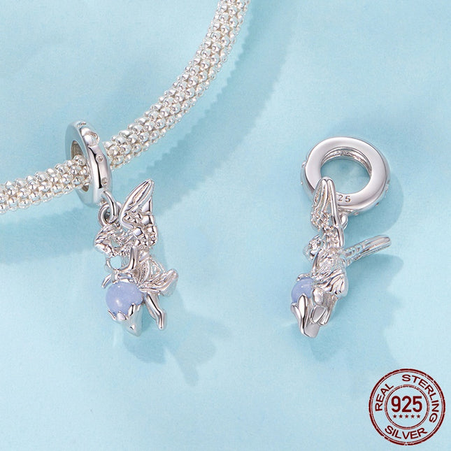 S925 Sterling Silver Luminous Angel Pendant Diy Beaded