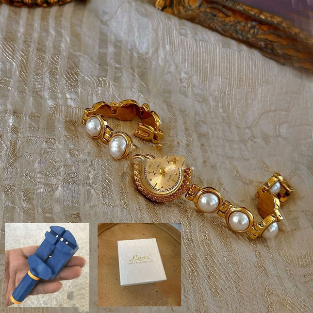 Nuwe Middel-oue Lig Luukse Pêrel Armband Horlosie Temperament