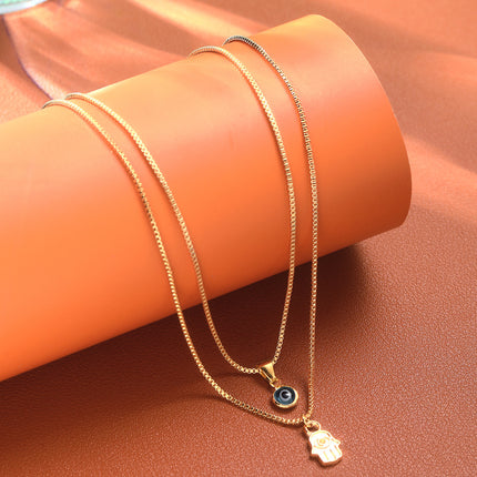 Retro Affordable Luxury Sets Of Simple Devil Eye Palm Necklace Suit