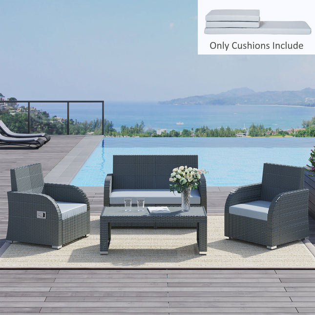 3 PCs Outdoor Seat Cushion For Rattan Furniture, Garden Furniture Cushions, Grey