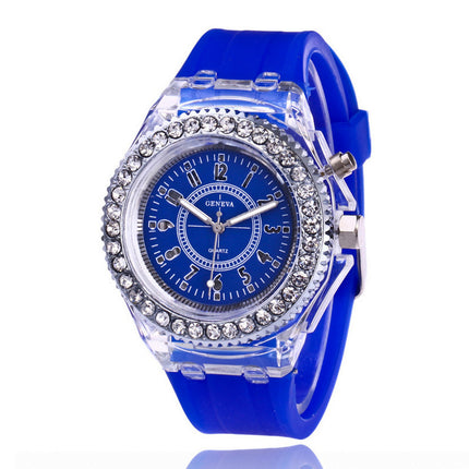 LED Liggewende Horlosies Genève Vroue Kwarts Horlosie Dames Silikoon Armband Horlosies