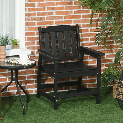 Weerbestande Patiostoel, HDPE Patio-Eetkamerstoel, Swaardiens Houtagtige Buitelugmeubels vir Tuin, Agterplaas, Dek, Stoep, Grasperk, Swart