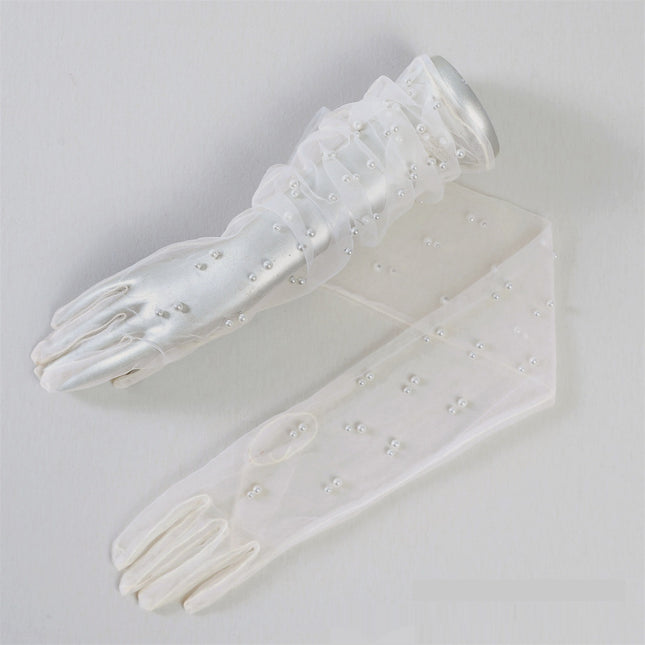 Summer Thin Bridal Pearl Mesh Gloves
