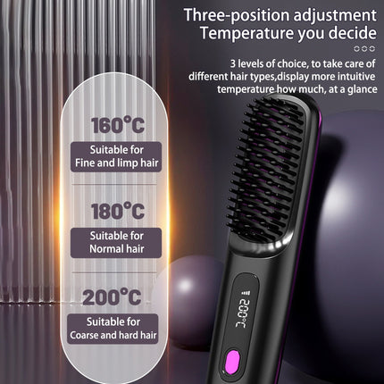 2-in-1 Reguit Haarkam Draadlose Haarglatmaker Borsel Haar Vinnige Verhitting Draagbare Warm Kruller USB-laai