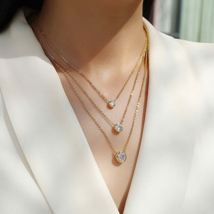 2-carat Luxury Fashion Minimalist Trend Jewelry Silver Pendant Necklace With Top-quality Moissanite, S925 Silver Electroplated With Gold