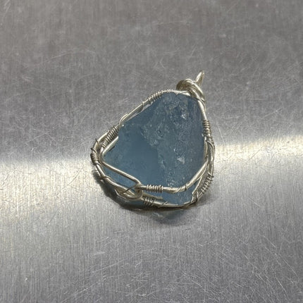 Natural Aquamarine Raw Stone Handmade Copper Wire Crystal Pendant