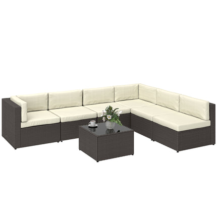 7 Stuk Patio Meubelstel, Alleweer PE Rattan Buitemeubel Gesprekstelle met Glasplaat Koffietafel