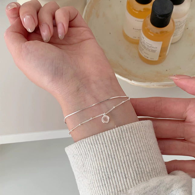 S925 Sterling Silwer Dubbellaag Armband Koreaanse Styl Juwele