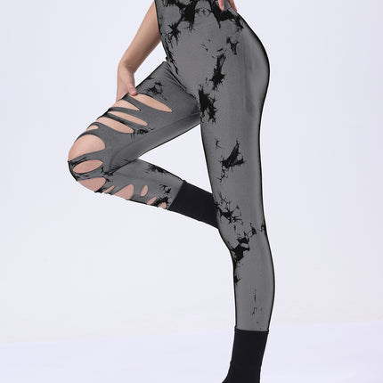 Butt Lifting Yoga Gym Athletic Pants, Hollow Out Tummy Control Sports Leggings Tie Dye Running Pants
