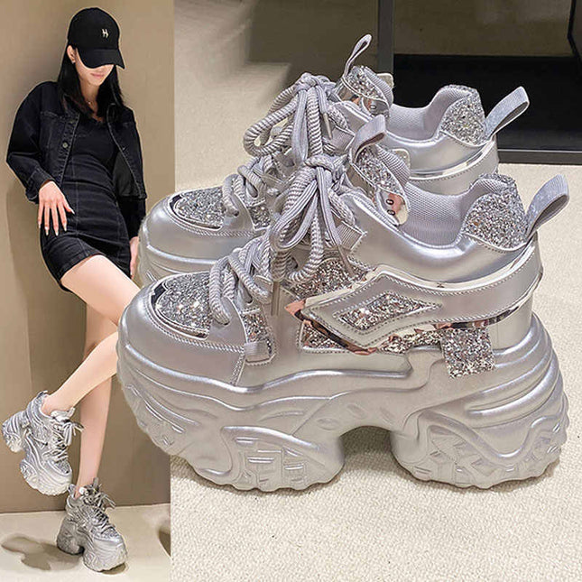 10cm Verborge Hak Platform Sequins "Dad Shoes"