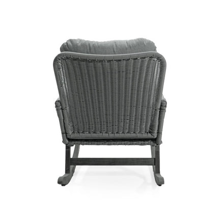 Contemporary Minimalist Ivory Wicker Rocking Chair With Soft Polyester Cushions And Durable Wooden Frame, Perfect For Indoor And Outdoor Spaces Like Patio, Balcony, Or Living Room
