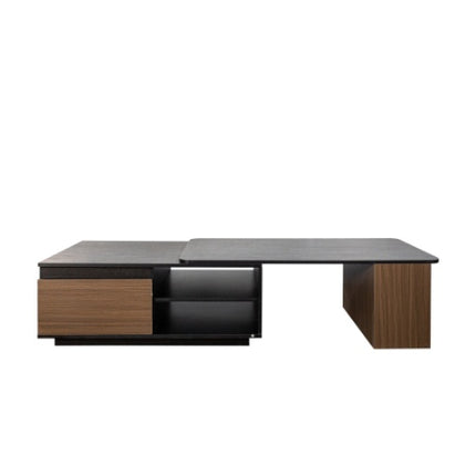 Uitskuifbare Koffietafel, Lengte Verstelbare Hout Koffietafel Met 2 Berglade Vir Sitkamer, Groot Lang Reghoekige Sentrale Tafel
