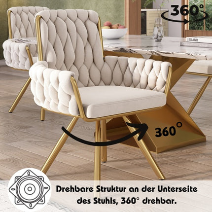 Fluweel Eetkamerstoel, Leunstoel, Enkel Luukse Sitkamer- En Slaapkamer Swivelstoel, Ontspannings Swivelstoel Met Vier Metaal Steunpote, Beige
