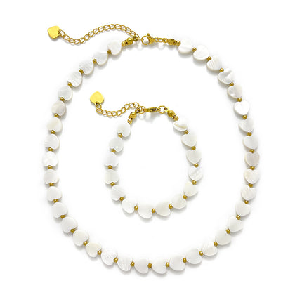 INS Heart-Shaped Shell Necklace And Bracelet Set Commuter Fashion Handmade Beaded Design