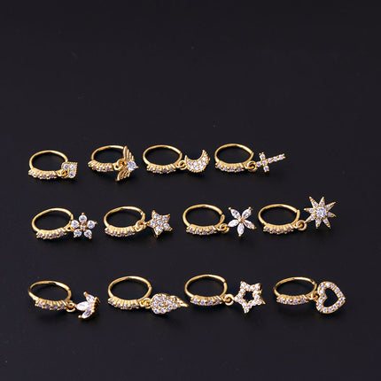 Star Moon Love Heart Flowers Cross Zircon Pendant Nose Ring