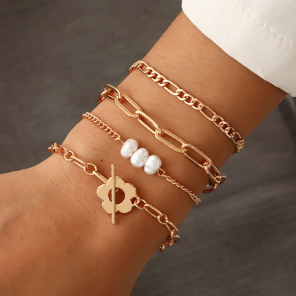4-Stuk Minimalistiese Geometriese Armbandstel Vir Vroue Met Blomontwerp