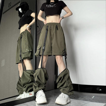 Women's Detachable White Overalls Ankle Banded Pants