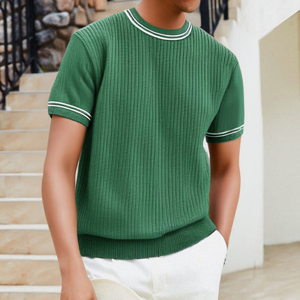 Men's Complex Knitwear Short Sleeve T-shirt Round Neck