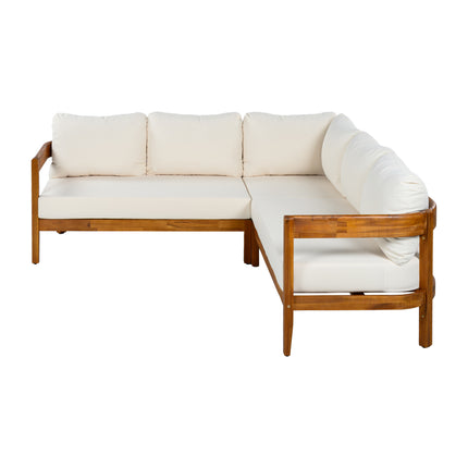 U-Style Acacia Hardehout Patio Meubelstel - Buitelug Patio Gesprek Meubelstel Met 6 Sagte Sitsplekkussings En Rugsak - Weerbestande Buitelug Patiobank Met Boograam, Vir Agterplaas, Tuin.
