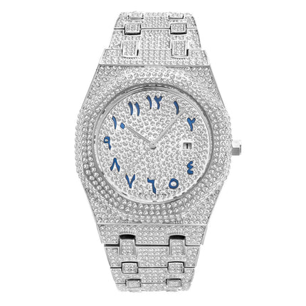 European Hip Hop Full Diamond Arabic Scale Niche Quartz Men's Watch