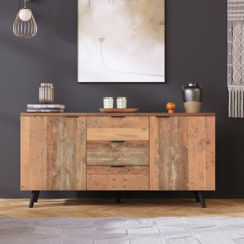 Kombuiskas met Berging, Buffet-kombuiskas, TV-kabinet met Verstelbare Rakke, Vertikale Kabinet met Drie Laaie vir Sitkamer, Eetkamer, Slaapkamer, Oesbruin 140cm