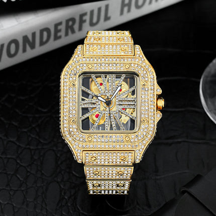 Square Special-interest Design Hollow Full Diamond Quartz Watch