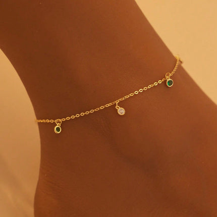 Fresh And Minimalist 925 Silver White And Green Zircon Pendant Ankletperfect For Womens Everyday Jewelry