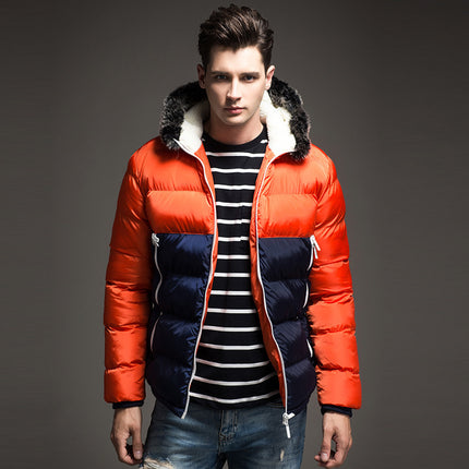 Men's Casual Patchwork Hooded Warm Jacket