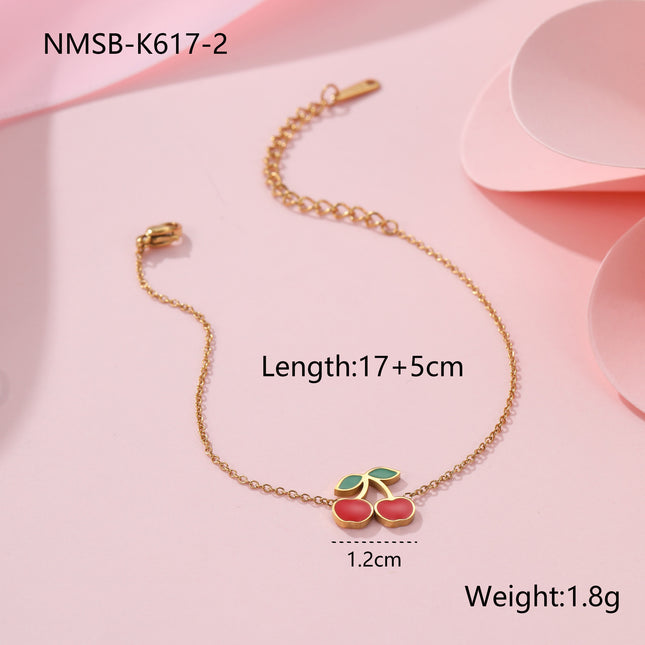Cherry Necklace Bracelet Titanium Steel Earring Ring Pieces
