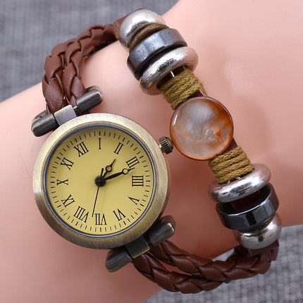 Ouerwetse Handgemaakte Armbandhorlosie Vroue se Mode-draai