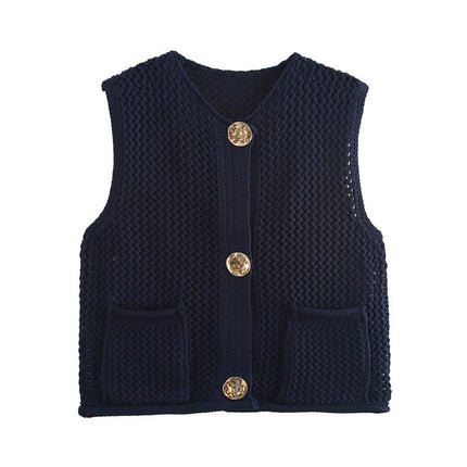 New Spring And Summer European And American Style Casual Breasted Thick Needle Knitted Vest Top