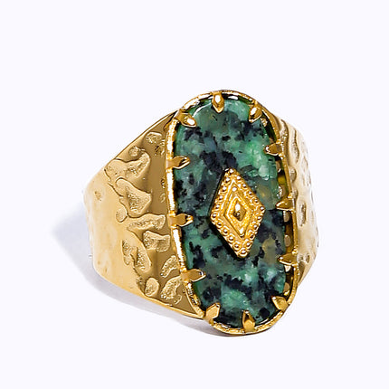 18k Gold Fashion Natural Stone Titanium Steel Ring