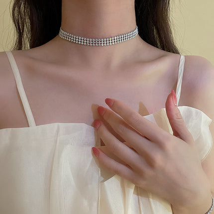 Three Rows And Six Rows Full Of Diamonds Fashion Bracelet Necklace